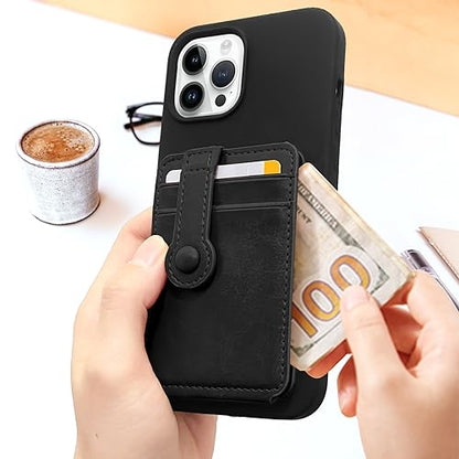 M-Plateau Phone Wallet Stick On, Card Holder With Elastic Magnetic Closure, Slim Phone Card Holder With Adhesive Compatible with iPhone 14 Case and Most Smartphone (Black) - color: Black
