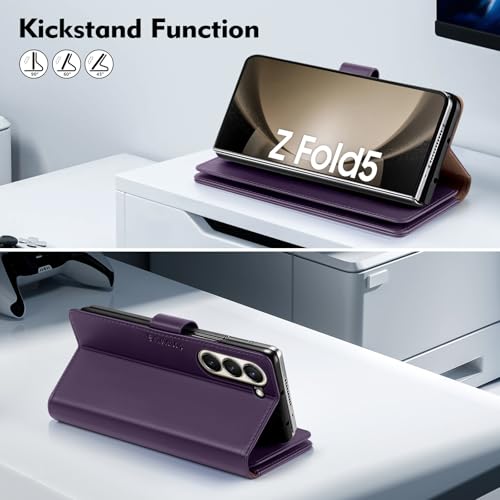 Shieldtop Compatible with Samsung Galaxy Z Fold 5 Wallet Case with Card Holder,Women Man RFID Blocking PU Leather Flip Shockproof Protective Cover Credit Card Holder Slots Kickstand,Purple - color: Purple, size: Samsung Galaxy Z Fold 5