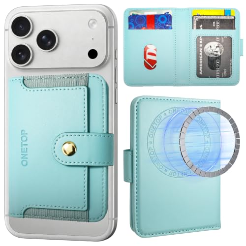 ONETOP for MagSafe Wallet,Magnetic Phone Wallet with 5 Card Slots,MintGreen | 1-12 Cards/Cash Holder for iPhone 17/16/15/14/13/12 Series,Detachable Wallet Stick-On Back,PU Leather RFID Blocking Kickstand - color: Mint Green