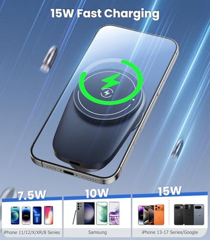 Wireless Magnetic Car Phone Holder Mount with Cooling Fan & RGB Lights, 15W Fast Charging Auto-Rotate Suction Cup Charger for iPhone 17/16/15/14/13 S25 Samsung, Car Dashboard/Windshield Mount - size: Suction cup