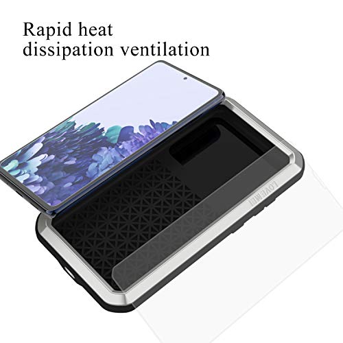 LOVE MEI Military Rugged Case for Samsung Galaxy S20 FE 5G, with Glass Screen Protector, Shockproof Dustproof Scratch Proof Hybrid Alloy and Silicone Gel Heavy Duty Full Body Cover Silver - color: Silver