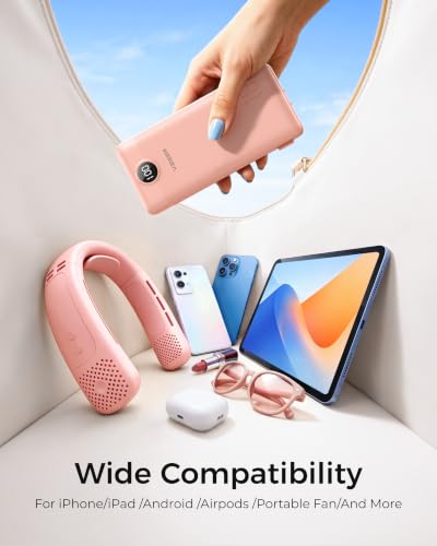 VEGER Portable Charger for iPhone, Power Bank Built in Cables and Wall Plug - color: F Dark Pink