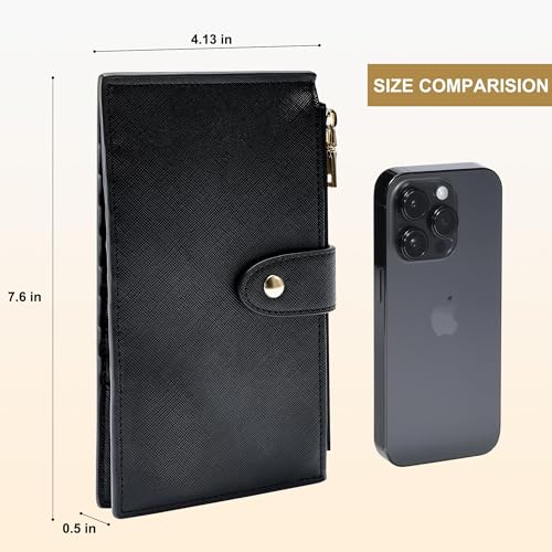 Travelambo RFID Wallet Women Large Size Bifold Multi Card Wallet Case with Zipper Pocke Credit Card Holder for Women - color: Black