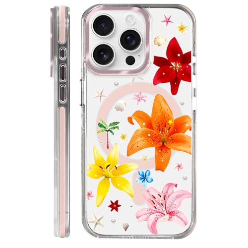 Clear Magnetic Case for iPhone 15 Pro, Slim Anti-Yellow Transparent Cover, Military Grade Protection, Phone Cases for iPhone 15 Pro, Colorful Lily Floral Summer - color: Colorful Lily Floral Summer, size: Iphone 15 Pro