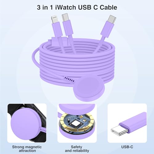 QZIIW 20W Apple Watch Charger,Apple Watch Magnetic Fast Charger USB C Cable - color: Purple