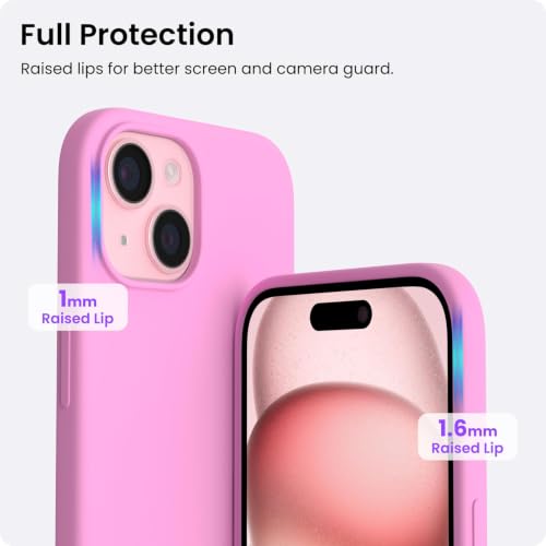 ORNARTO Compatible with iPhone 15 Case 6.1, Slim Liquid Silicone 3 Layers Full Covered Soft Gel Rubber Phone Case, Anti-Scratch Shockproof Protective Cover 6.1 Inch, Cherry Blossom - color: Cherry Blossom