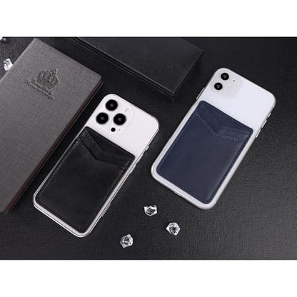 Fulgamo 2Pack Phone Wallet Stick On,Leather Phone Card Holder for Back of Phone Case,Sticky Adhesive Credit Card Pocket RFID iPhone and Android-Black,Navy Blue - color: Black V,Navy Blue V