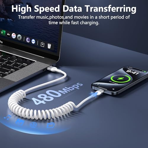 5FT Coiled USB A to C Cable for Google Pixel 11 Pro Fold/Pro XL, 11 Pro/11 - color: White