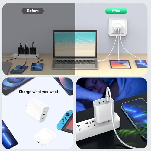 USB C Charger Block, Amoner 35W 3-Port USB C Block Fast Wall Charger