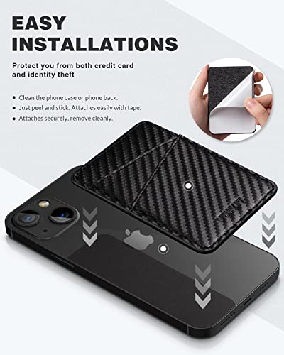 VULKIT Phone Card Holder Wallet Leather Adhesive Pocket RFID Blocking Credit Card Sleeves Stick Back of Phone Smartphones Carbon Fiber Black - color: Carbon Black