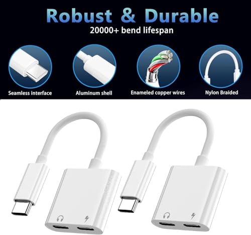 [Apple MFi Certified] iPhone Dual USB C Headphone and Charger Adapter - color: Silver