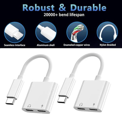 [Apple MFi Certified] iPhone Dual USB C Headphone and Charger Adapter - color: Silver