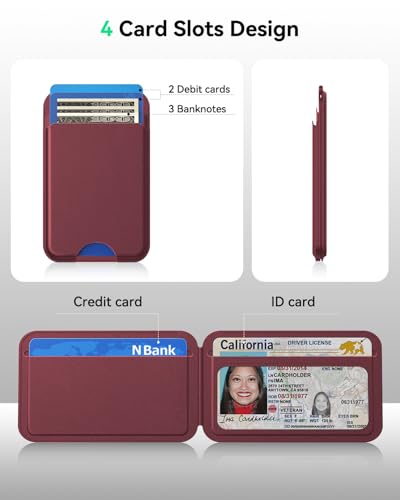 for MagSafe Wallet with Stand, 5 Card Holder, Slim Leather Magnetic Wallet for iPhone 17/16/15/14/13/12 Pro Max Plus Air Series, 3 Card Slots & 1 Cash Slot,WineRed - color: WineRed