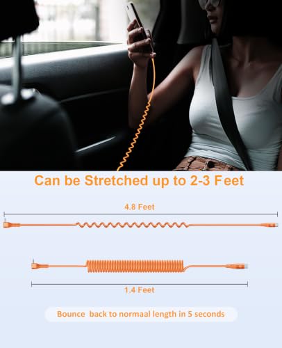 90 Degree Coiled USB C Cable [3FT/6FT], 60W USB C to C Cable Fast Charging - color: Orange, size: 3FT+6FT