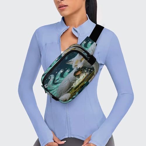 Nine-tailed Fox Fanny Packs for Women Men Double Layer Fashion Waist Pack Adjustable Belt Bag with Pockets Small Crossbody Bags for Running Hiking Workout Travel Daily Use