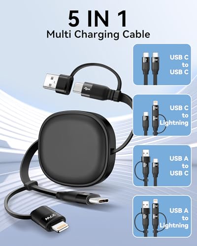 Multi Charging Cable,5 in 1 Charger Retractable Cords for Multiple Device