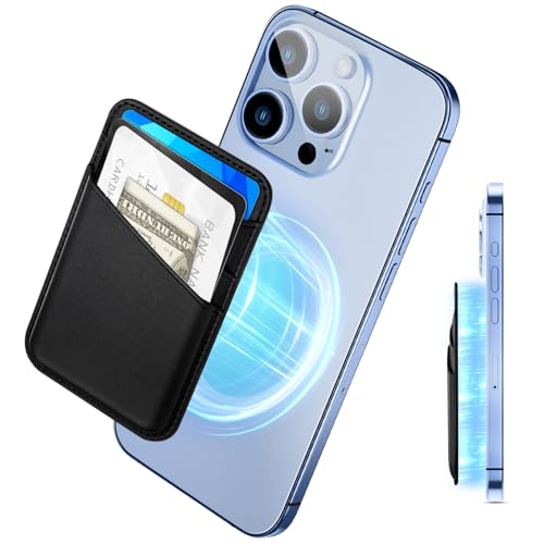 SHANSHUI Wallet Compatible with Magsafe, Soft Leather Magnetic Phone Wallet Credit Card Holder for Back of Phone Compatible with iPhone 17/16/15/14/13/12 Mini/Plus/Pro/Pro Max - color: Black