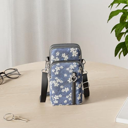 BIAOTIE Lightweight Small Crossbody bags Cell Phone Purses Travel Pouch Shoulder Bag for Women - color: Blue Flower