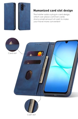 Asuwish Flip Wallet Phone Case for Samsung Galaxy A17 5G with Tempered Glass Screen Protector Magnetic Closure Folio Cover Credit Card Holder Slot Stand Cell Accessories A 17 17A 4G Women Men Blue - color: Blue
