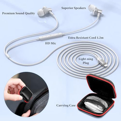 ACANDYA MFi-Certified Wired Headphones for Apple iPhone 14 13 Pro XR Silver - color: Silver