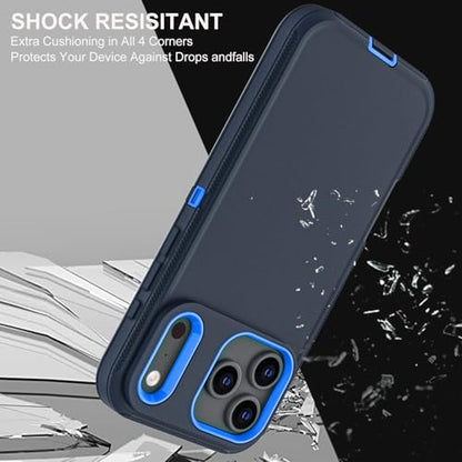 YKHJKLEC for iPhone 17 Pro Case, Military Grade 3 in 1 Heavy Duty Shockproof/Drop Proof/Dust Proof Case with 2Pcs Tempered Glass Screen Protector (Navy Blue) - color: Navy Blue