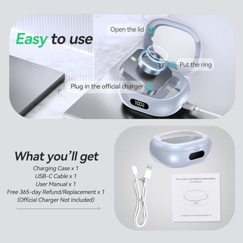 Tensea Portable Charging Case Compatible with Oura Ring Gen 5 & Gen 4 & 3, 2000mAh Wireless Power Station, Universal Fit, 30-Day Runtime Charger Accessories (Official Charger NOT Included) - color: White