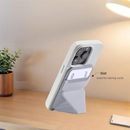 Magnetic Wallet for MagSafe with Stand, RFID Blocking, 2 Card Holder, Slim Leather, Compatible with iPhone 17 16 15 14 13 12 Series - color: Grey small support