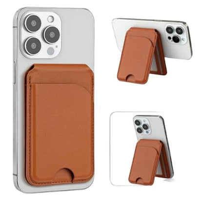 Magnetic Wallet for Mag-Safe with Adjustable Stand, 5 Card Holder, RFID Blocking,Upgraded Leather Card Holder Wallets Compatible with iPhone 17 16 15 14 13 12 Series - color: brown folding support