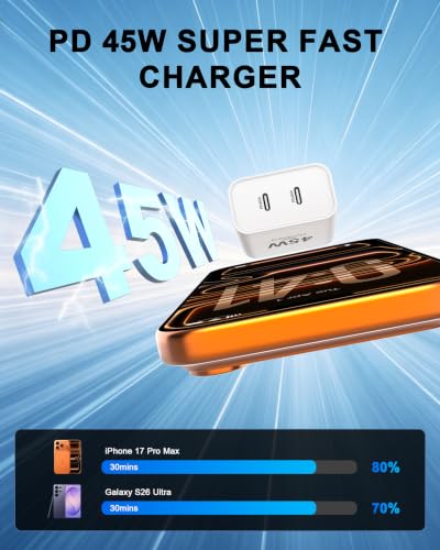 iPhone 17 16 Charger Fast Charging, 45W Dual USB C Charger Block and Cable