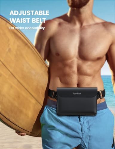 Lamicall Waterproof Fanny Pack Pouch - Large 8.7” Capacity fits iPad Mini & iPhone 17 16 15 Pro Max with Case - IPX8 Submersible Dry Bag for Cruise Essentials, Snorkeling, Kayaking, Black 2-Pack - color: Black & Black - Elastic Strap