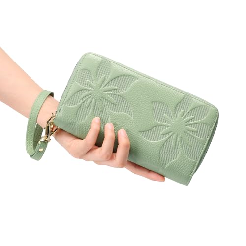GOIACII Women's Wallet RFID Blocking Leather Wristlet - color: A09 Mint Green