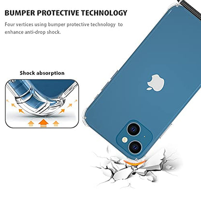 for iPhone 13 Lanyard Strap Case Adjustable Cord Neck Shoulder Crossbody Clear Mobile Phone Cover Durable Soft Slim Fit Cover Women Shockproof Phone Case for iPhone 13 - Black - size: for iPhone 13