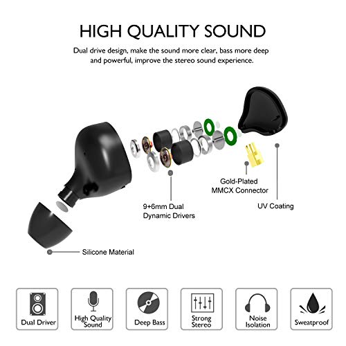 Dual Dynamic Driver IEM Earphones, HiFi Stereo In Ear Monitor Headphones - color: Black, size: No Mic