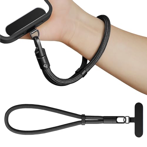Adjustable Phone Wrist Strap, Slim Lanyard with Tether Tab Anti Drop Wristlet for and Smartphones, Nylon Hand Strap - color: Black