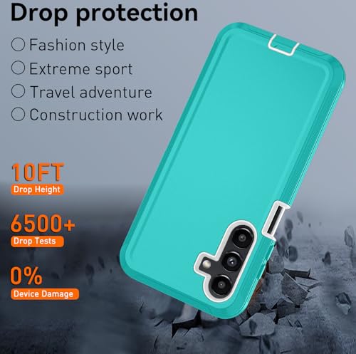for Samsung Galaxy A16 5G case,A16 5G Heavy Duty case,with A Tempered Glass Screen Protector, [Military Grade Protective ] [Shockproof] [Dropproof] [Dust-Proof] (with Belt Clip-Teal/White) - color: with Belt Clip-Teal/White