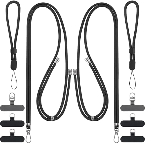 BESARME 2-Pack Phone Lanyard And Wrist Strap Set With Tether Tabs, Black - color: Black