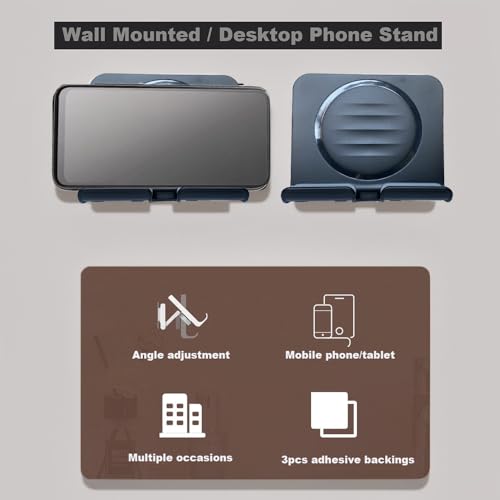 Shower Phone Holder Upgraded, Removable Wall Mounted Hands-Free Cellphone Stand, Angle Adjustable Phone Stand with 3pcs Adhesive Pad for Kitchen Bathroom Dorm Bedroom (Black) - color: black