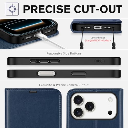 TUCCH Case Wallet for iPhone 17 Pro Max, RFID Blocking Folio, Dark Blue | 4 Card Holders, Kickstand, PU Leather, Magnetic Closure, Shockproof TPU Shell, Protective Flip Cover - color: Dark Blue