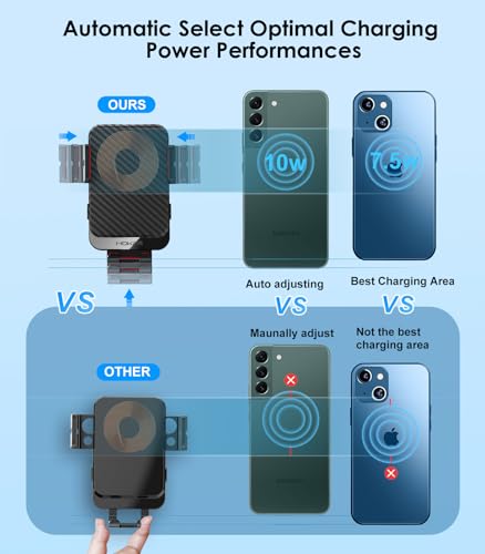 Wireless Car Charger 15W Fast Charging Auto-Clamping Air Vent Phone Mount - color: Red Arm