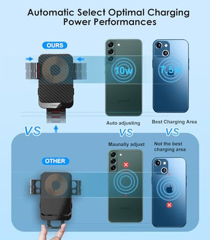 Wireless Car Charger 15W Fast Charging Auto-Clamping Air Vent Phone Mount - color: Red Arm