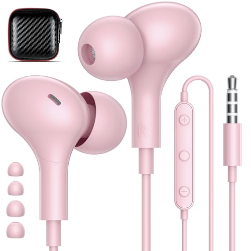 APETOO Wired Earbuds in-Ear Headphones 3.5mm Jack for Laptop/School Pink - color: Rose-Pink