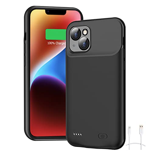 Battery Case for iPhone 14, Full Encircle 7000mAh Ultra-Slim Rechargeable Smart Portable Charging Cover Extended Battery Pack Compatible with iPhone 14 (6.1 inch) Charger Case Support Carplay-Black