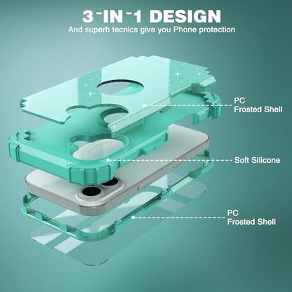 IDweel for iPhone 17 Case with Screen Protector for Women, 3 in 1 Shockproof Slim Fit Hybrid Heavy Duty Hard PC Cover Soft Silicone Bumper Full Body Anti-Fingerprint Case, Glitter Cyan - color: Glitter Cyan