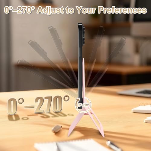 Magnetic Phone Stand, PU Leather Phone Tripod with Angle Adjustment - color: A-Pink