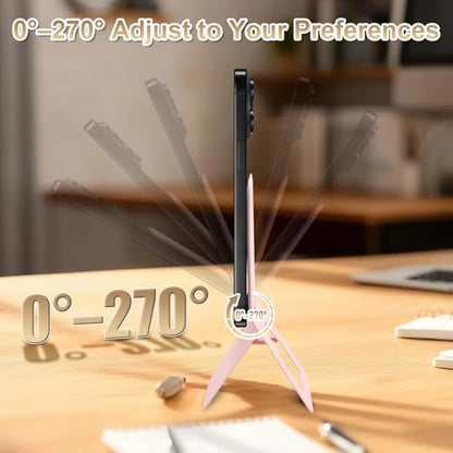 Magnetic Phone Stand, PU Leather Phone Tripod with Angle Adjustment - color: A-Pink