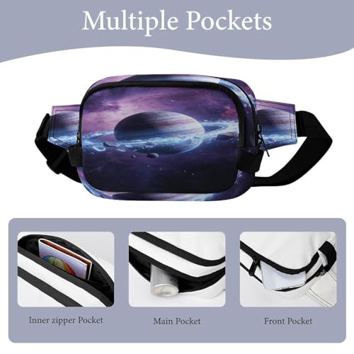 Outer Space Fanny Packs for Women Men Double Layer Fashion Waist Pack Adjustable Belt Bag with Pockets Small Crossbody Bags for Running Hiking Workout Travel Daily Use