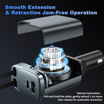 84W Retractable Car Charger, 4-in-1 Car Charger USB C Fast Charge Adapter - size: 1 Pack