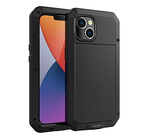 for iPhone 14 Case, 360 Full Body Protective Cover Heavy Duty Shockproof Tough Armour Aluminum Metal Case with Silicone Built-in Screen Protector for Apple iPhone 14 6.1 Inch - Black - color: Black