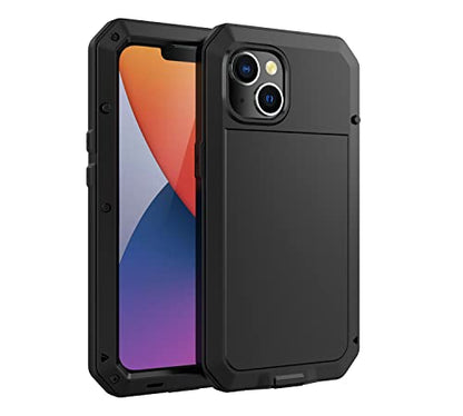 for iPhone 14 Case, 360 Full Body Protective Cover Heavy Duty Shockproof Tough Armour Aluminum Metal Case with Silicone Built-in Screen Protector for Apple iPhone 14 6.1 Inch - Black - color: Black