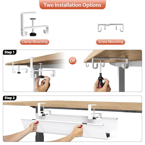 Univivi No Drill Under Desk Cable Management Tray, 36 inch Cable Management - color: White, size: 36"L x 5.5"W